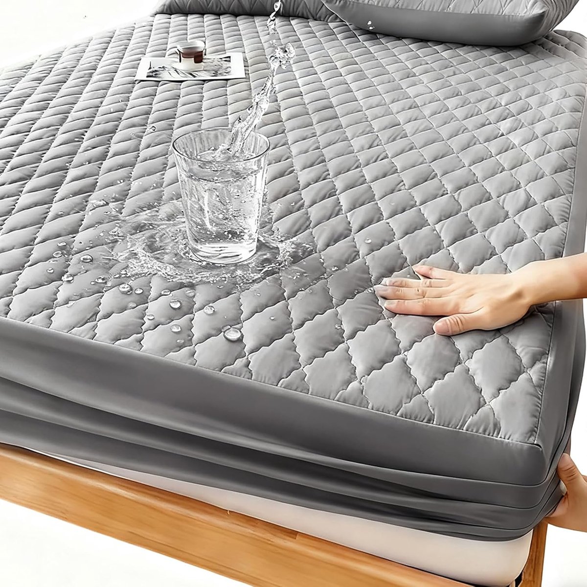 SnelShoppen - Matrasbeschermer 90x200 cm Waterproof Fitted Sheet Ademend Donkergrijs Geschikt voor Eenpersoonsbedden