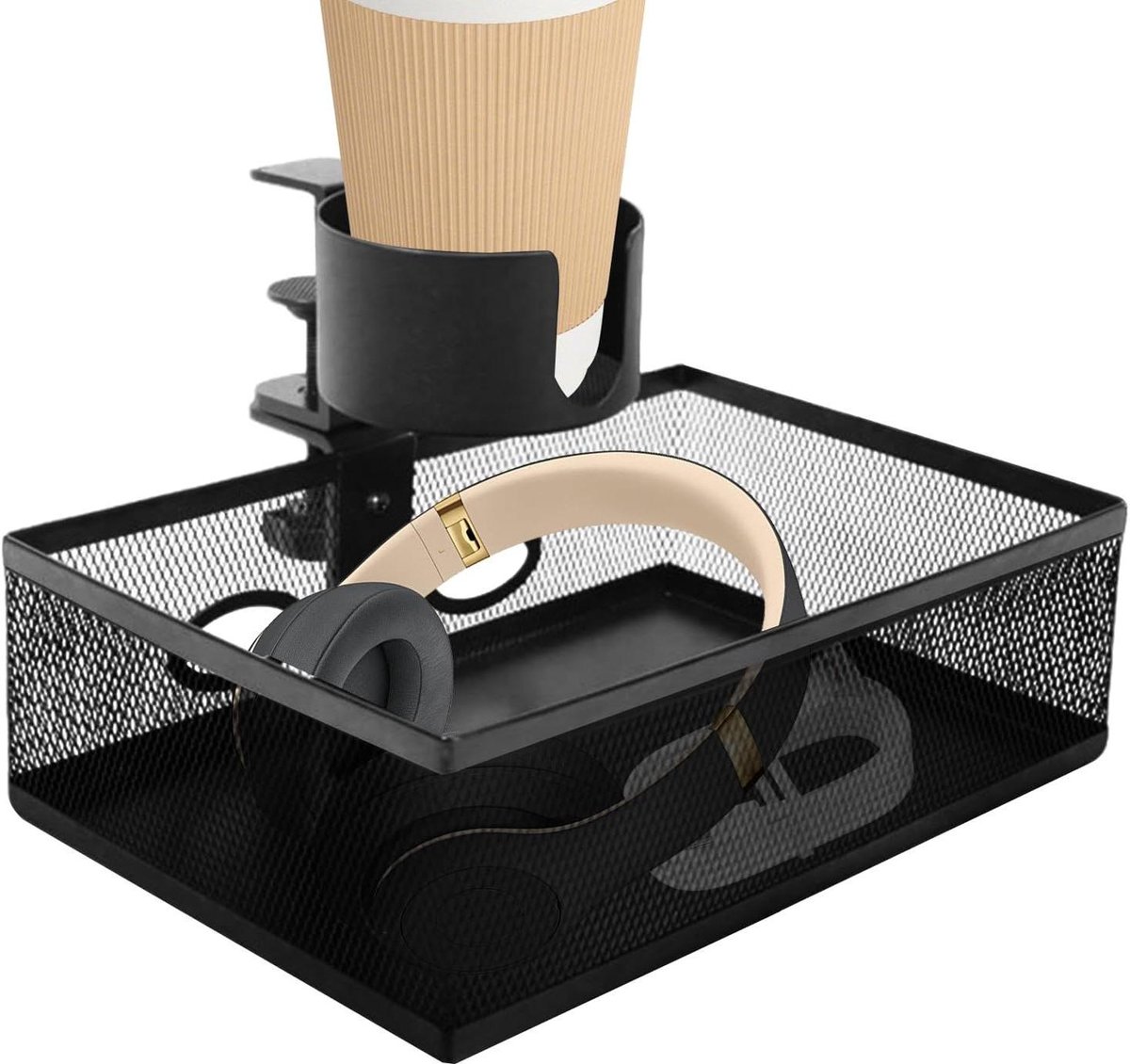 Onder Bureau Organizer - Bureau Opberger - Werkplek Organiseren - Schadevrije Klembevestiging - 9D x 19W x 9H cm - Zwart