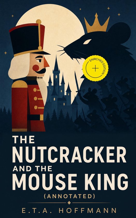 Couverture de livre : Casse-Noisette face au Roi des Souris couronné devant un château. Texte : The Nutcracker and the Mouse King.