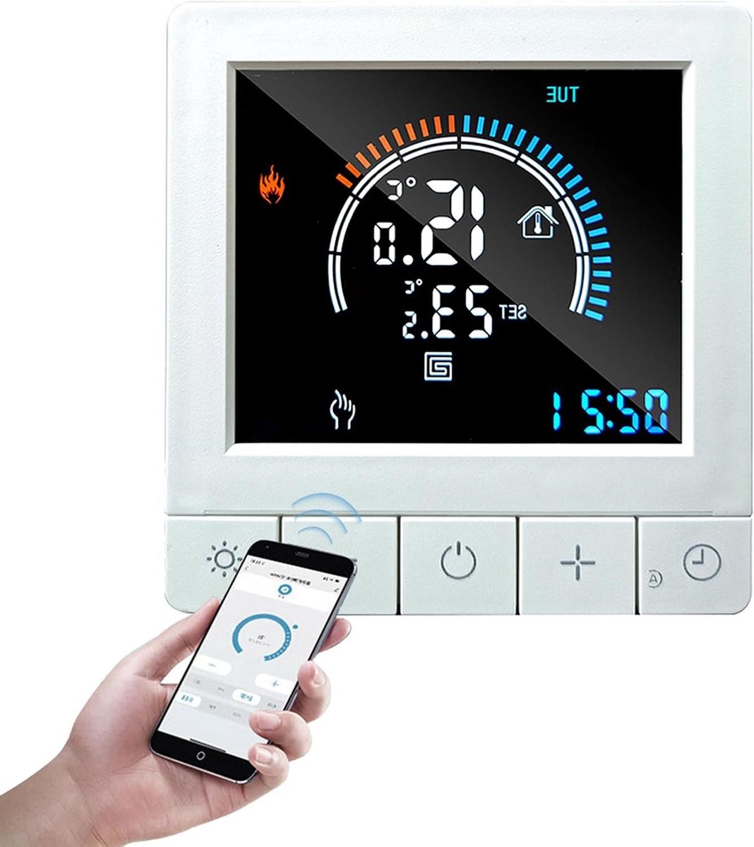 Programmeerbare Thermostaat - Temperatuurregelaar Display - Woning Verwarmen - Intelligente Wekelijkse Programmering - 86 x 86 mm - Wit