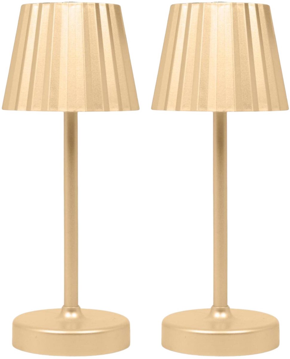 Home Deco Factory Portable tafellamp LED - 2x - goud - touch - 26 cm - batterij - binnen / buiten