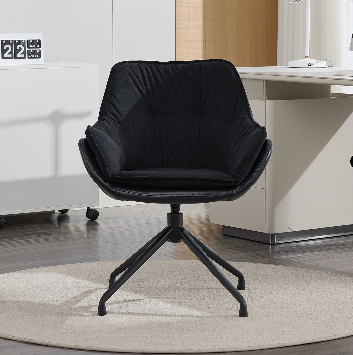REDOM- Bureaustoel - 360° draaibaar met automatische terugkeer - Met vaste armleuningen - Kunstleer - Zwart - 82,3 x 65,8 x 67,8 cm