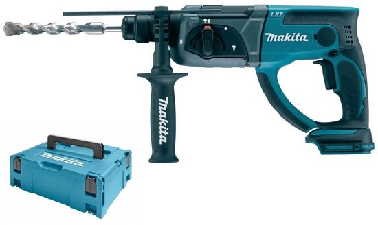 Makita 18 V combihamer DHR202ZJ in Mbox, met boor, extra handvat en koffer.