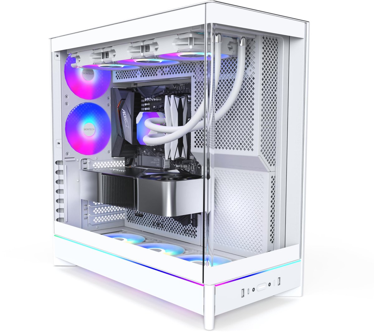 SnelShoppen - ATX Mid-Tower PC-hoes voor Gaming PC met Hoge Luchtstroom, Omkeerbare Lay-out, Stevig Gehard Glas Voorpaneel, 5x ARGB PWM Ventilator Geï