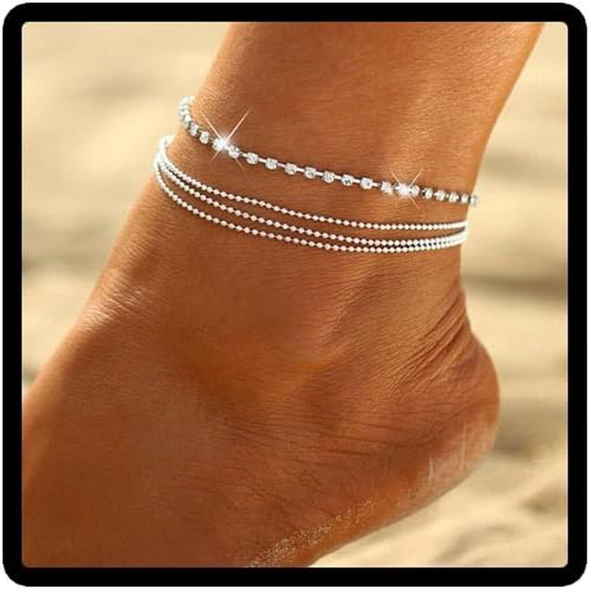 Boho Kristal Anklets - Enkelbandjes Kralen - Strand Accessoires - Multilayer Ketting - Verstelbaar - Zilver