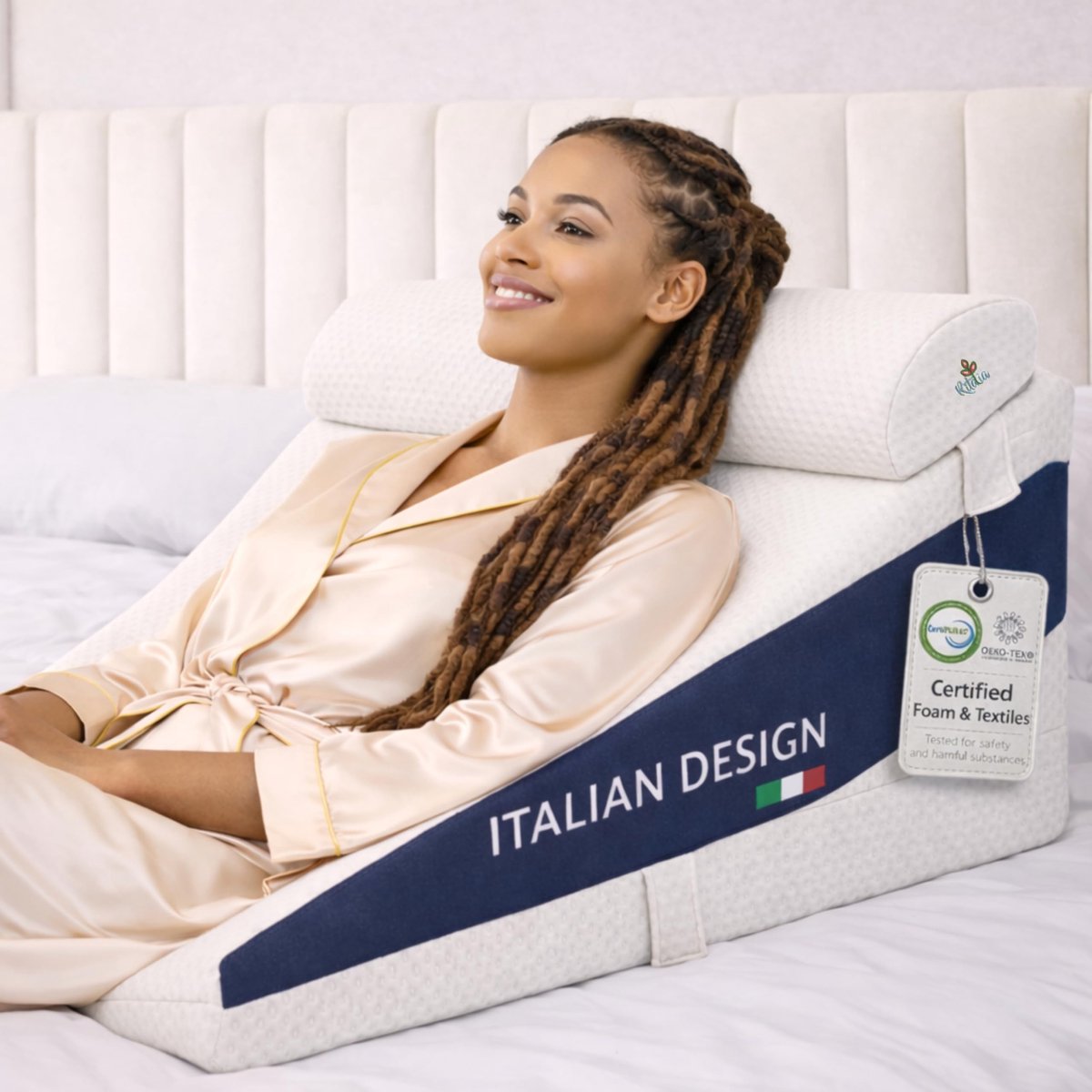 SnelShoppen - Leeskussen 60x60x30 cm Wigvorm met 3 Standen, Traagschuim met Geïnjecteerde Gel, Ideaal als Rugsteun voor Bed, Anti-Reflux Kussen, Perfe