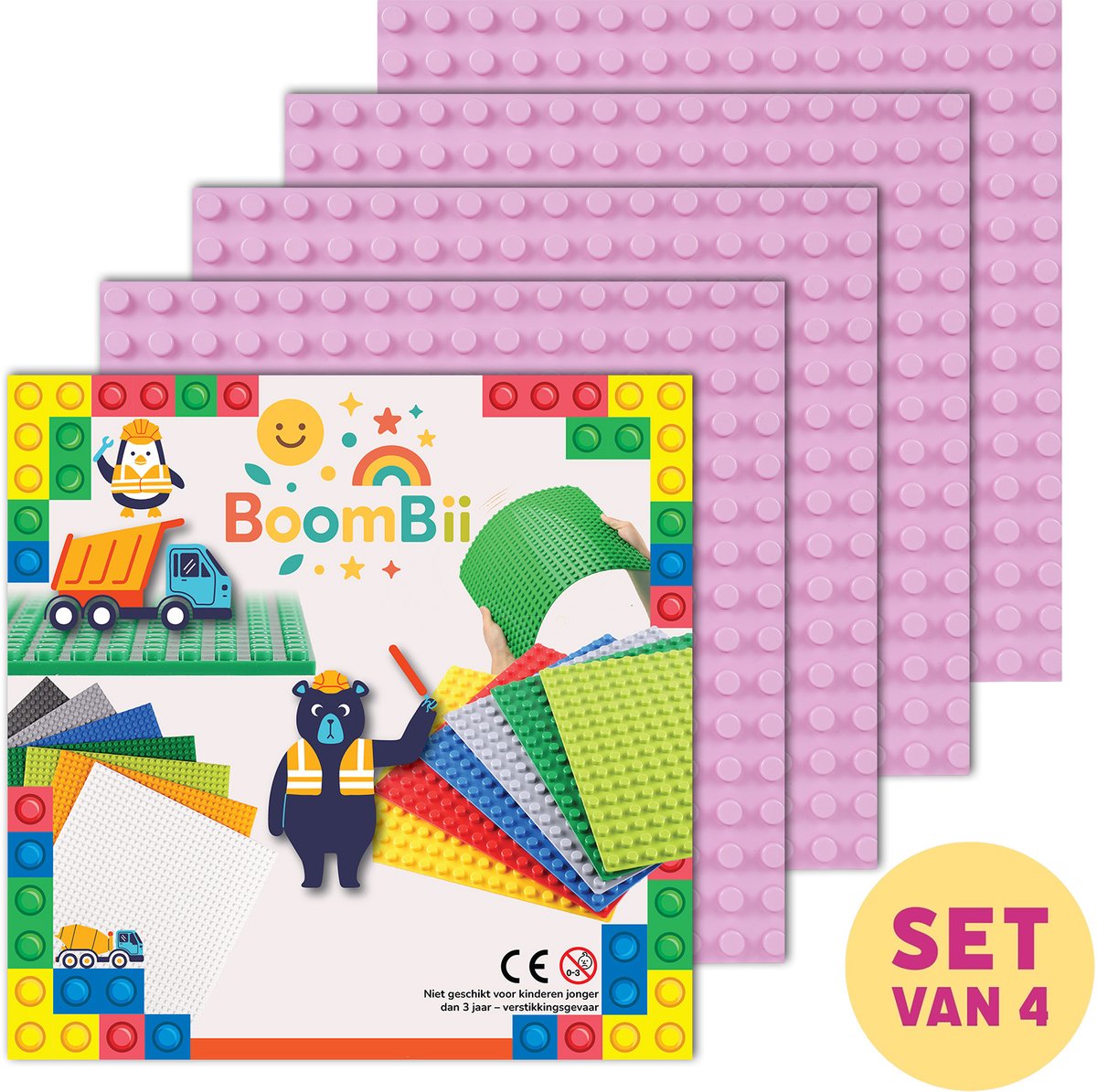 Bouwplaat roze - geschikt voor DUPLO - set van 4 bouwplaten - BoomBii
