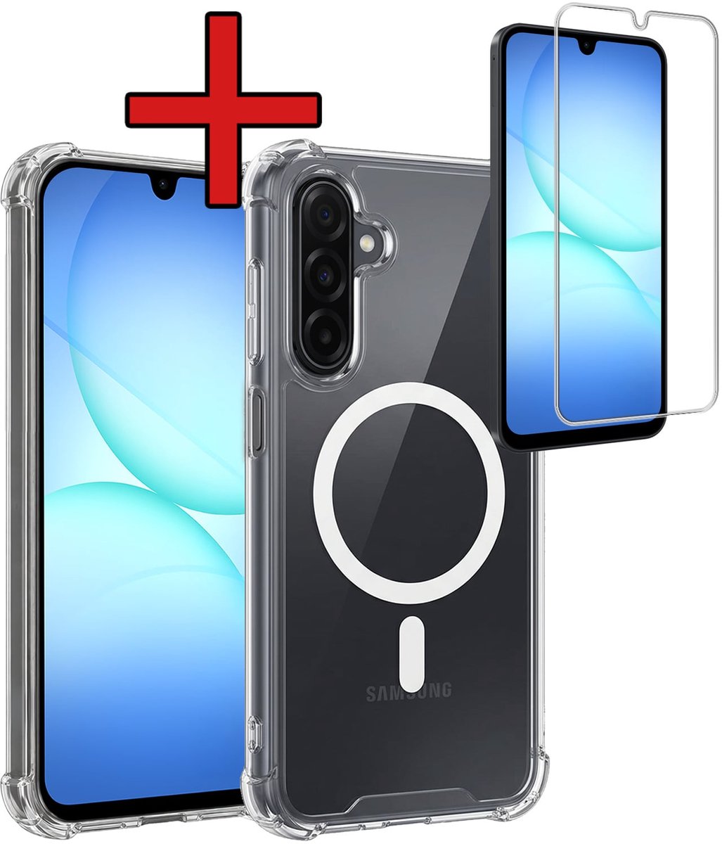 Hoesje - Met Screenprotector - Geschikt voor Samsung Galaxy A17 - Magsafe Compatible - Sterk & Shockproof - Shock Proof Case - Back Cover - Telefoon Hoes - Telefoonhoes - Transparant