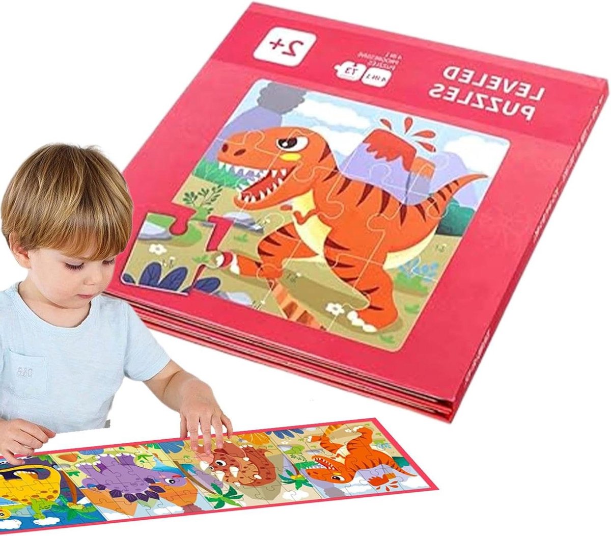 Magnetisch Puzzelboek - Reispuzzel Dieren - Kind Ontwikkeling - 4 Puzzels in 1 - 18x18 cm - Dinosaurus