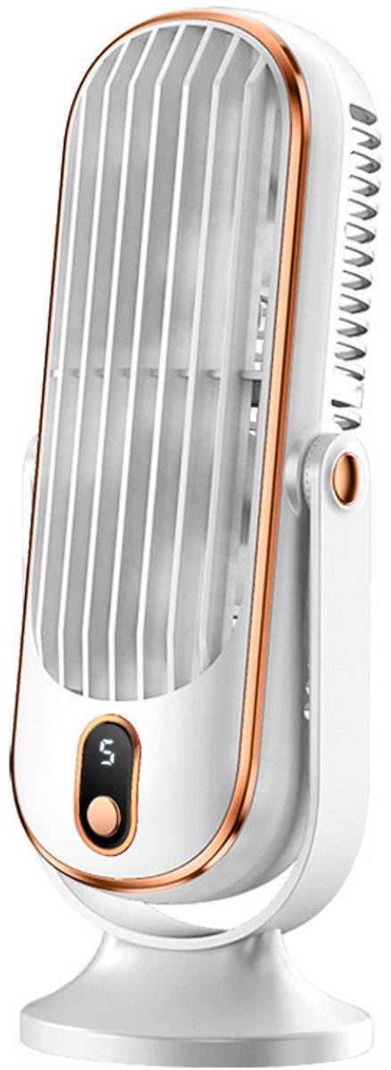 Krachtige Ventilator - Oplaadbare + 180graden Kantelbare Ventilator - 5Modi/Standen - Draagbare Hand + Tafel Ventilator - Voor de Ultieme Verkoeling + de Perfecte Reiseditie - Kleur: Wit