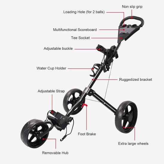 Golf Push Cart - Golf Trolley - Golfen - Snelle Vouwfunctie - 82 x 30 x 26 cm - Zwart van GOLF — afbeelding 2