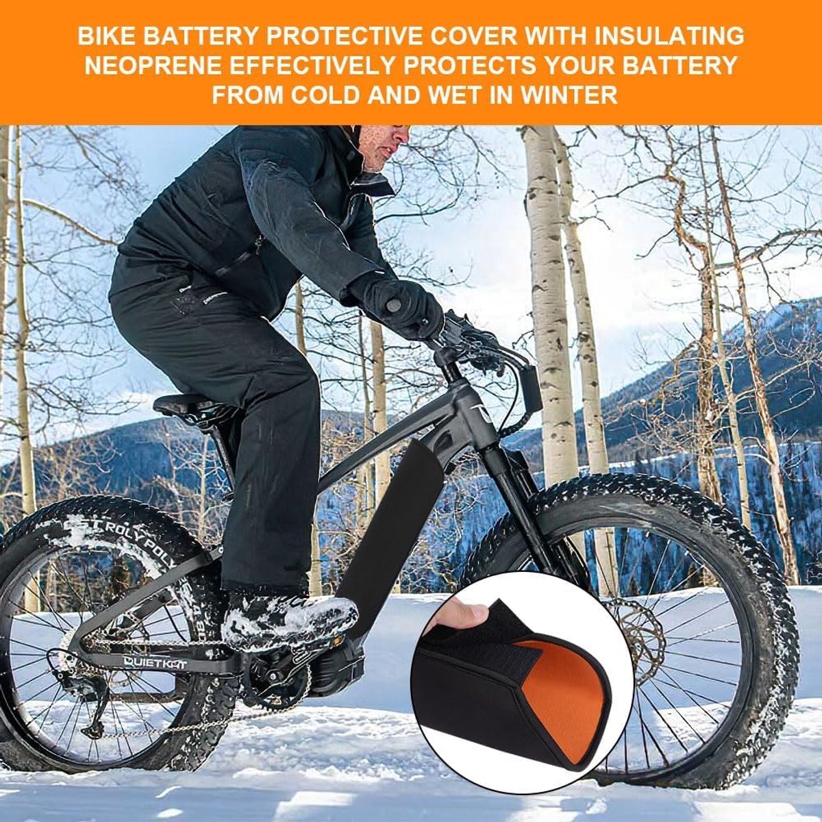 KZQ Universele e-bike accu beschermhoes - Waterdichte en stofdichte accuhoes - Geschikt voor geïntegreerde accu's - Oranje