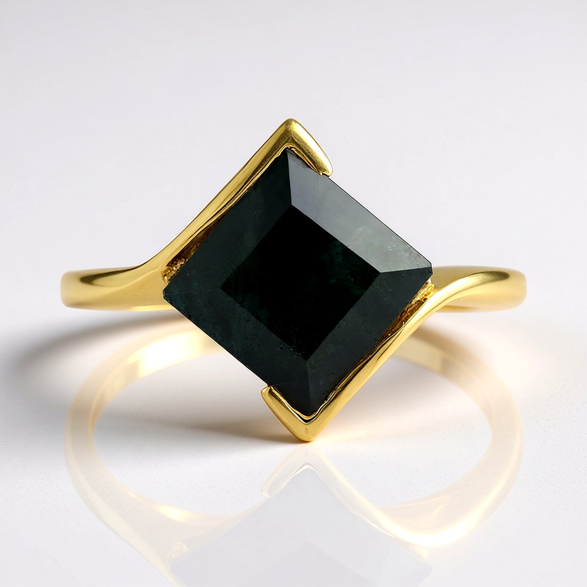 Cavill - Zilveren ring met gouden laag - 3,26 ct Braziliaanse carré mosagaat - Luxe moderne sieraden - Elegante sterling zilver ring