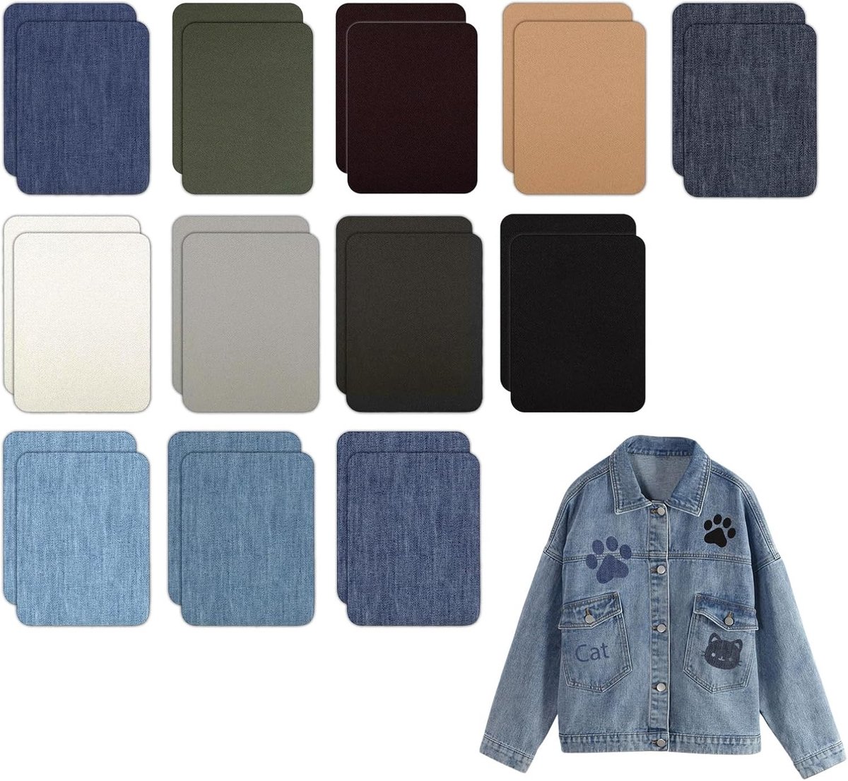 Set van 24 Strijkpatches voor Kleding, Katoenen Herstelkit in Diverse Blauwtinten, Sterke Lijm, 9.5 x 12.5 cm, Ideaal voor Reparatie en Creatieve Projecten