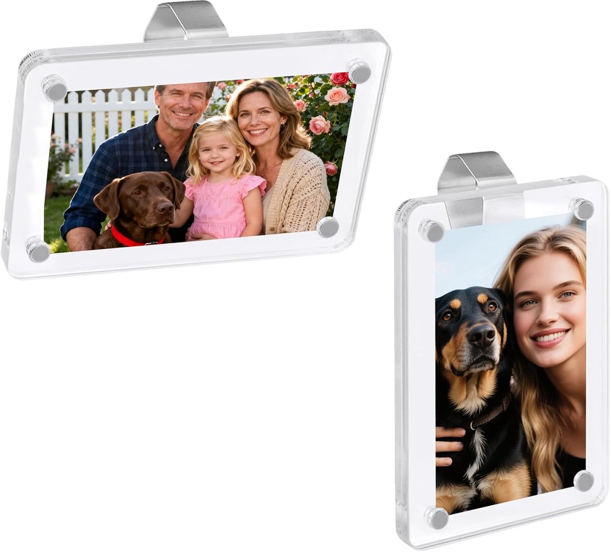 SnelShoppen - 2st Magnetische Auto Foto Houder voor Zonneklep - Helder Acryl Fotolijstje 7,6cm & 10,2cm - Verticaal en Horizontaal - Perfect voor Fami