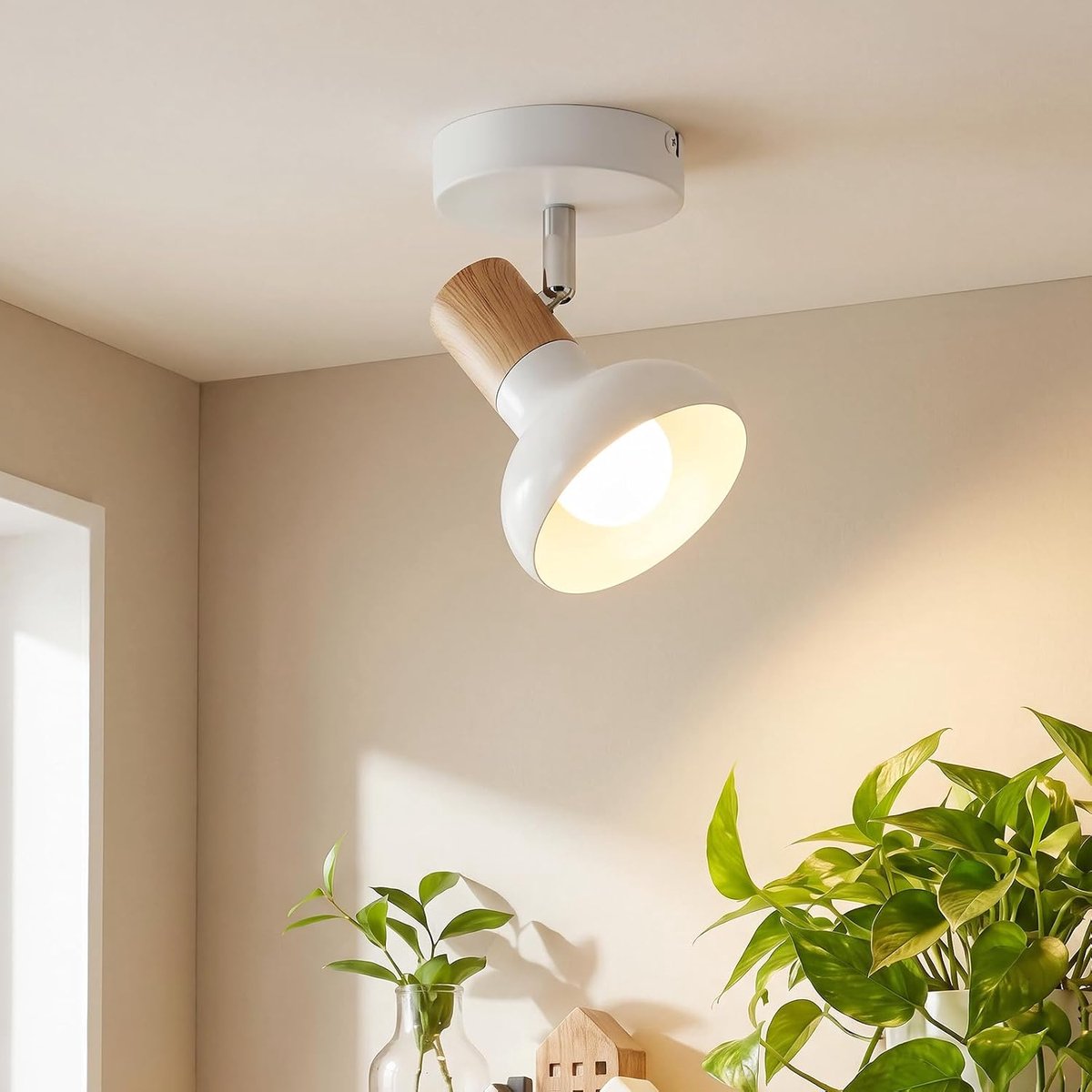 SnelShoppen - Vintage Industrieel Plafondlamp 1 Vlam Wit - E14 350° Roteerbare Spotverlichting voor Woonkamer, Slaapkamer, Corridor - Metaal