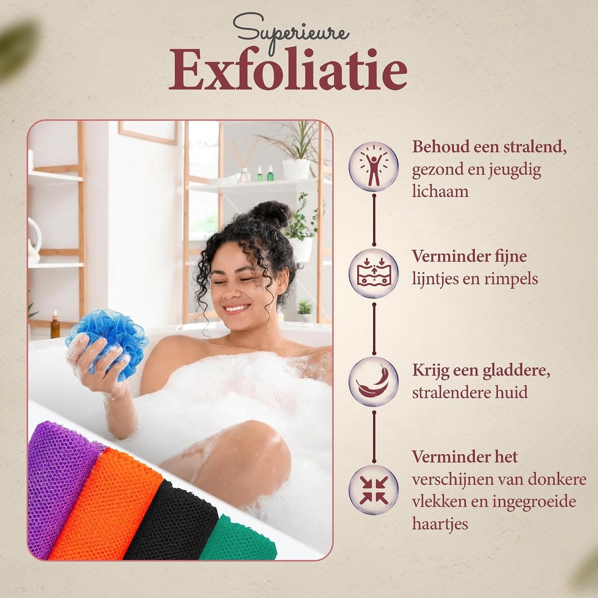 SnelShoppen - Authentieke Afrikaanse Net Spons uit Ghana met Hangkoord - Lange Exfoliërende Bad Spons voor Lichaam en Rug - Perfect voor Dagelijks Dou