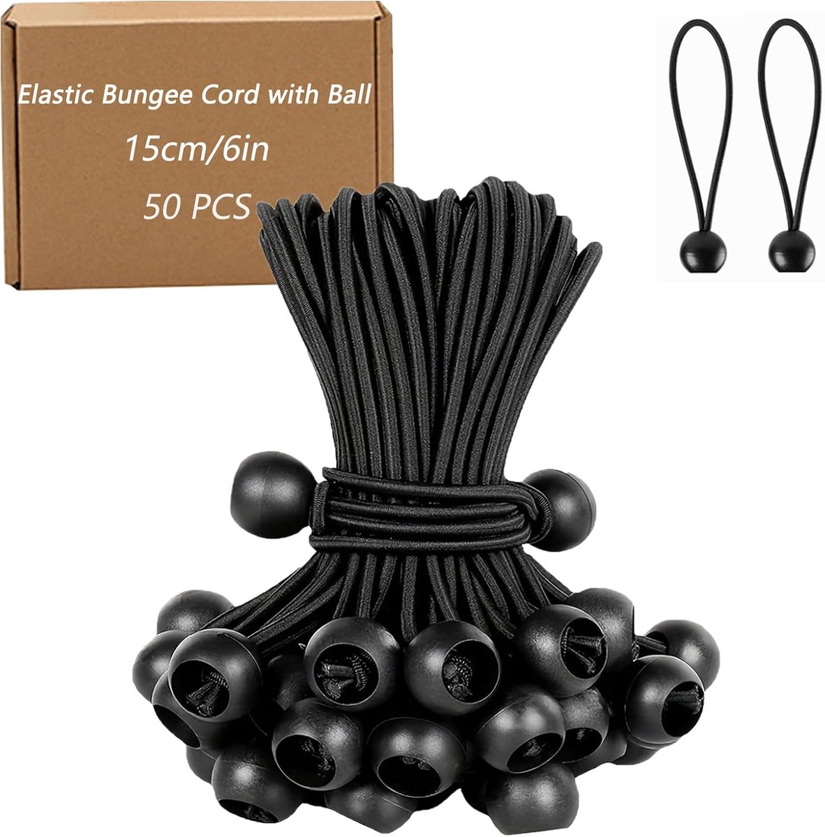 SnelShoppen - Pack van 50 Tension Rubber Bands met Bal, Tent Rubbers 15 cm, Zeil Tension, Expander Lussen voor Zeilen, Tenten, Banners, Netten en Pavi