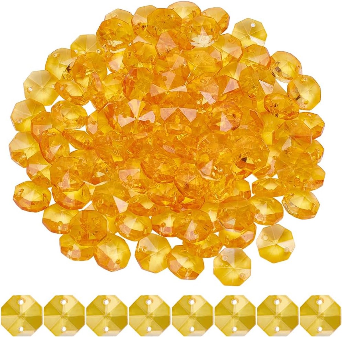 1 doos 120 stuks 14 mm kristalglas achthoekige kralen 2 gaten prisma kraal bulk gele glitter kroonluchter vervanging connector zonnevanger gefacetteerde afstandhouders voor doe-het-zelf lamp