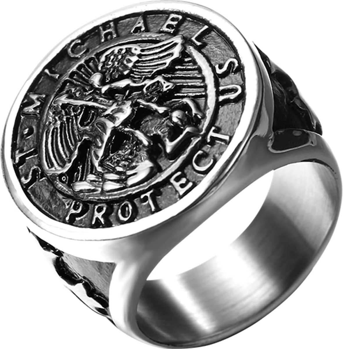 Saint Michael zegelring voor heren: goud zilver religieuze ring