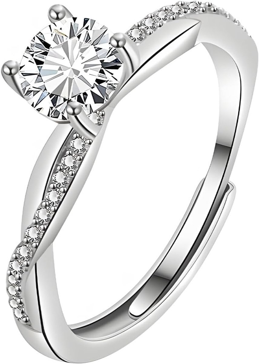 1 x zilveren ring voor dames, verstelbaar, verlovingsring