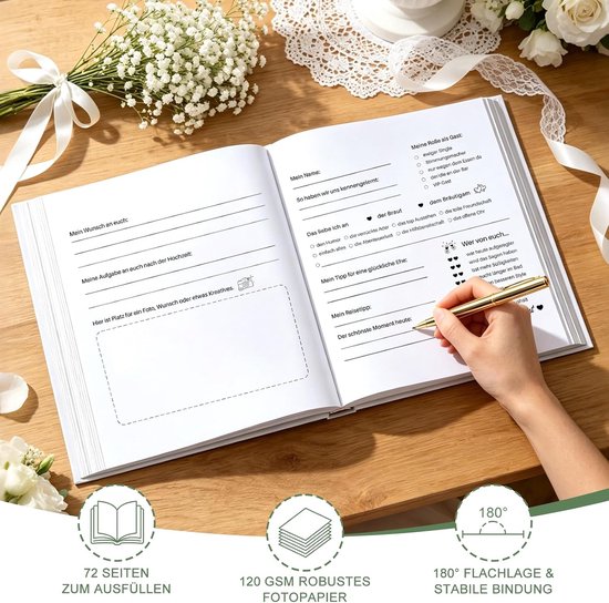Gastenboek bruiloft set met pennen, stickers en tas - wilde bloemen — afbeelding 2