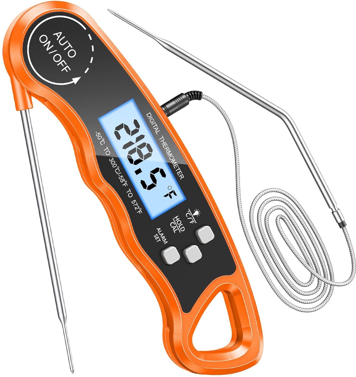Dual Probe Vleesthermometer, Direct afleesbare braadthermometer, Grillthermometer Digitale thermometer Koken met achtergrondverlichting, kalibratie en magneet voor keuken/BBQ/bakken