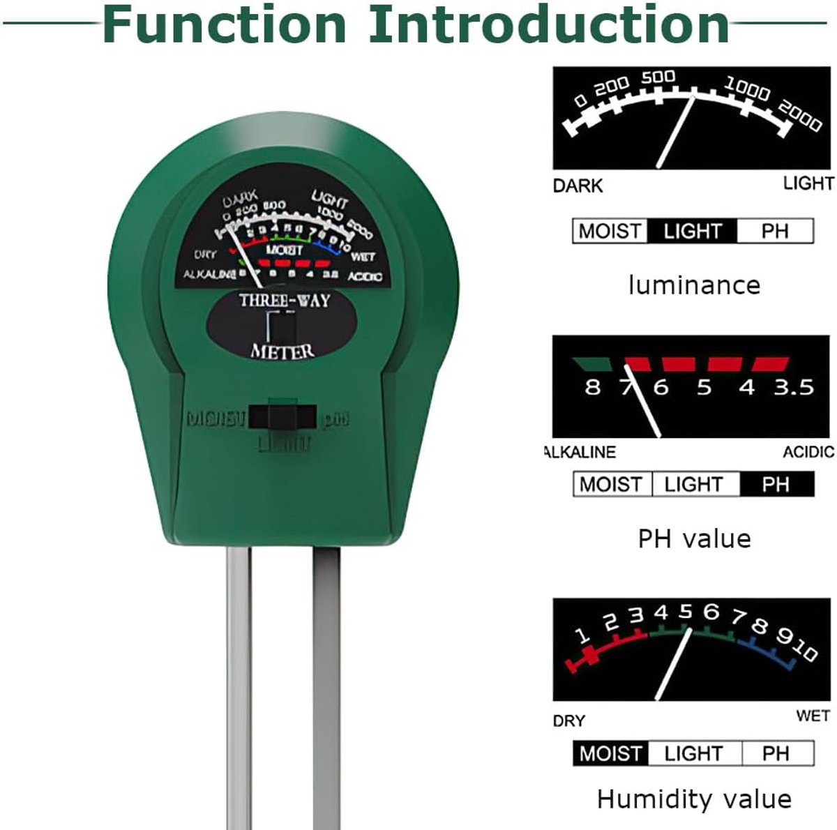 3 stuks bodemvochtigheidsmeter, 3-in-1 bodemtester, vochtigheidsmeter