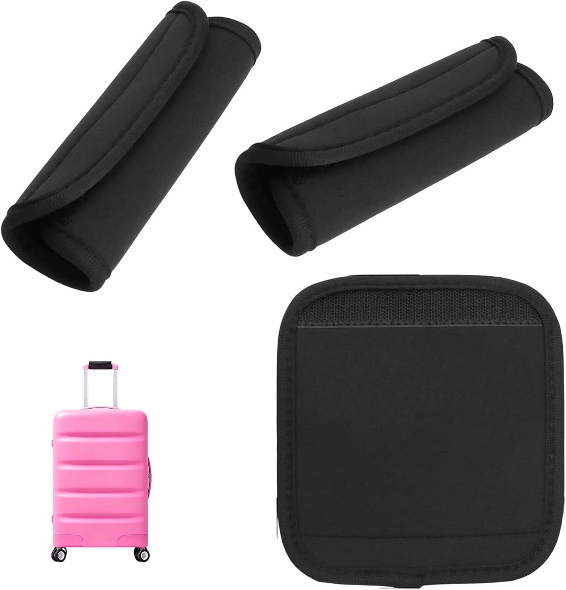 3 stuks koffergreepafdekking, neopreen, comfortabele bagage, handgreepkussentjes | Afneembare bagagegreep, beschermhoes voor koffer, reistas, reisaccessoires (zwart)