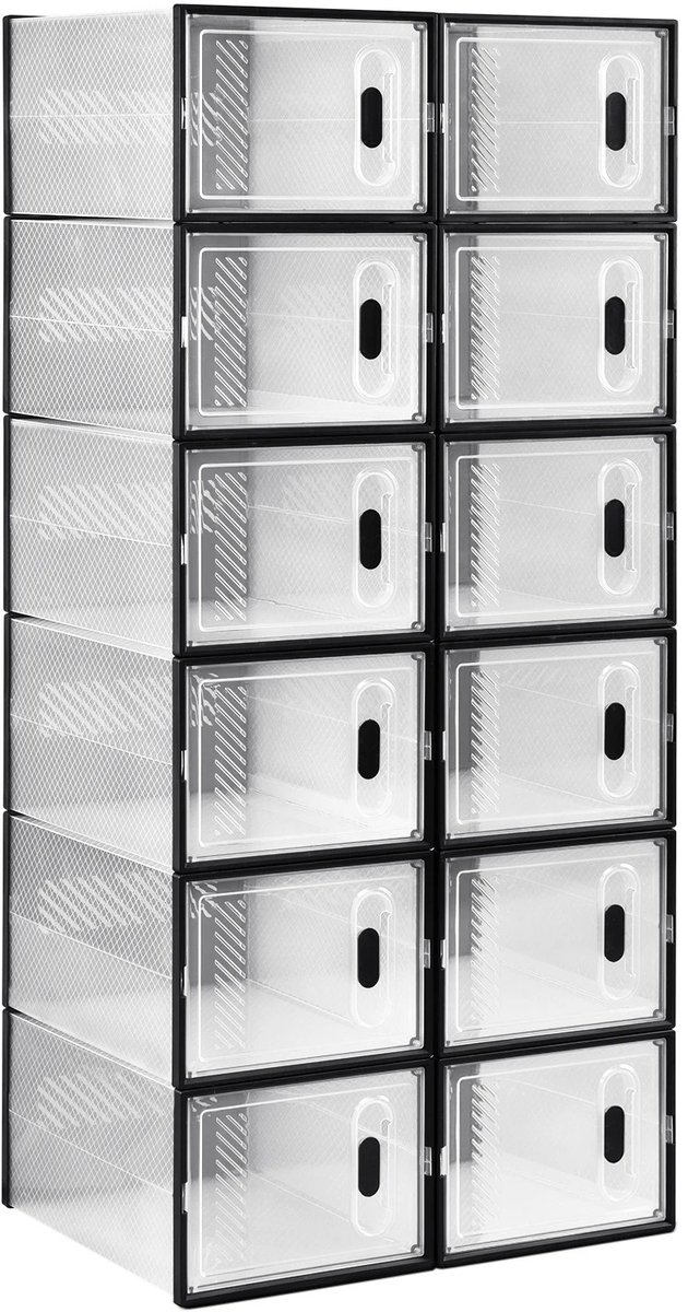 Archi Transparante Schoenenopbergdozen – Schoenen Organizer 12 Stuks – Magnetische Deur – Opvouwbare Schoenenkast – Transparant/Zwart