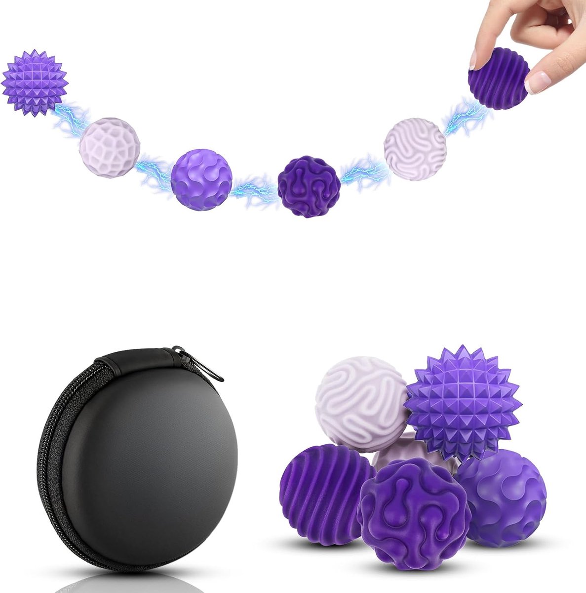 6 stuks anti-stress bal voor volwassenen, speelgoed, magnetische ballen, sensorisch, siliconen, fidget, speelgoed, draagbaar, meerkleurig, massageballen voor volwassenen, cadeau (paars)
