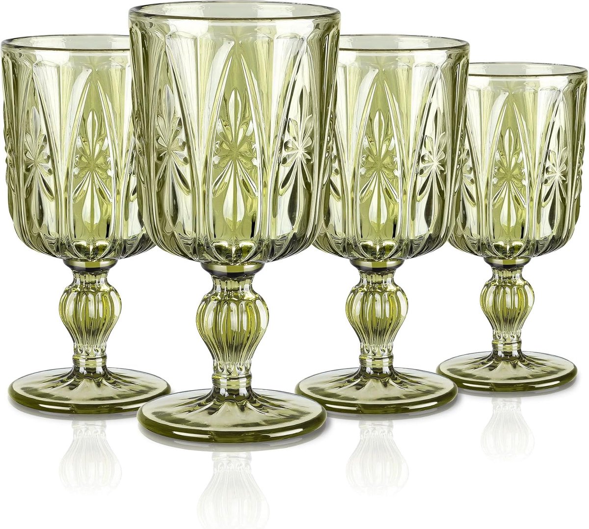 Groene vintage glazen wijngoblet, 296 ml (10 oz) wijnglazen op voet