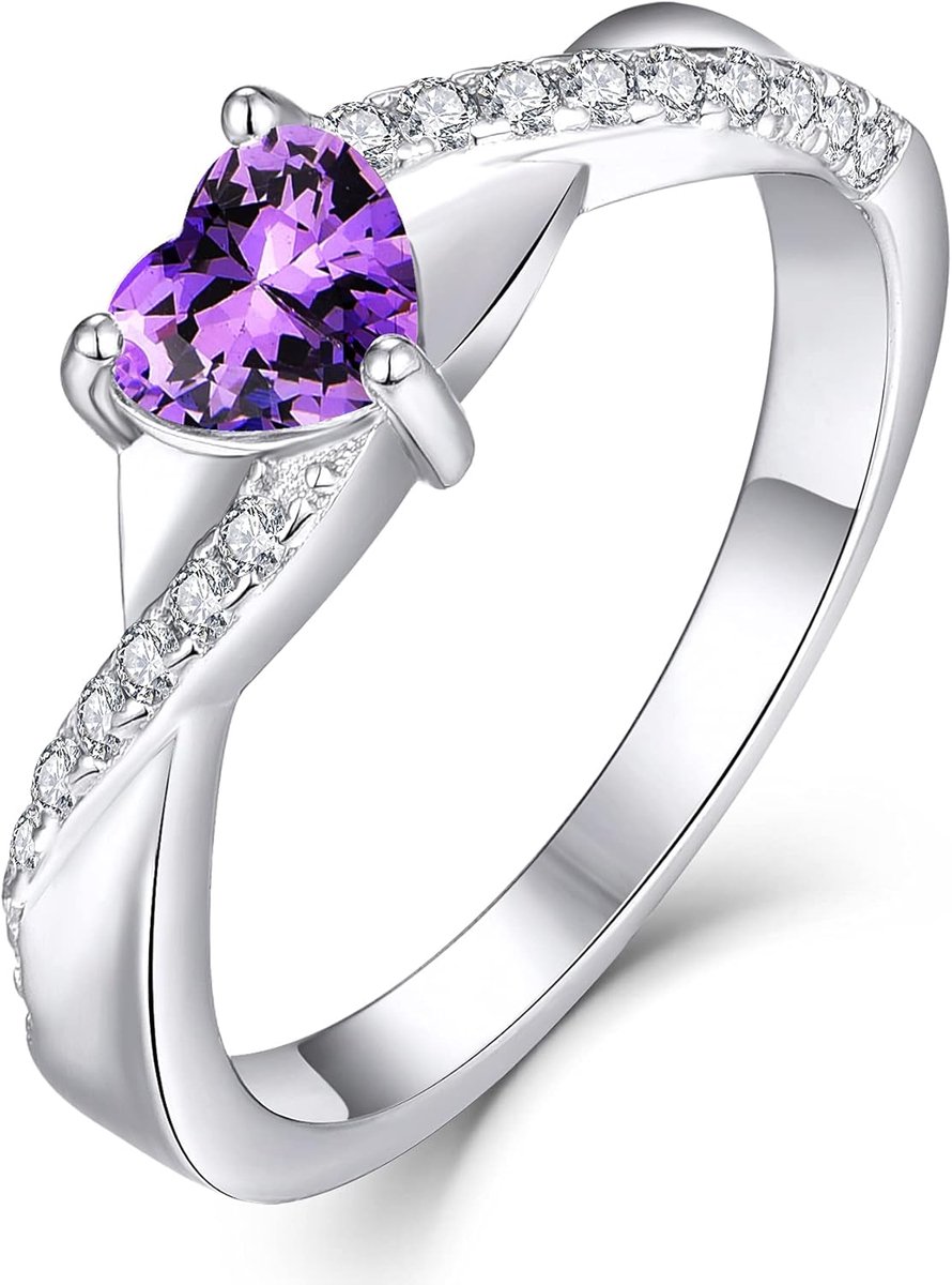Verlovingsring hart 925 sterling zilver 12 geboortestenen zirkonia