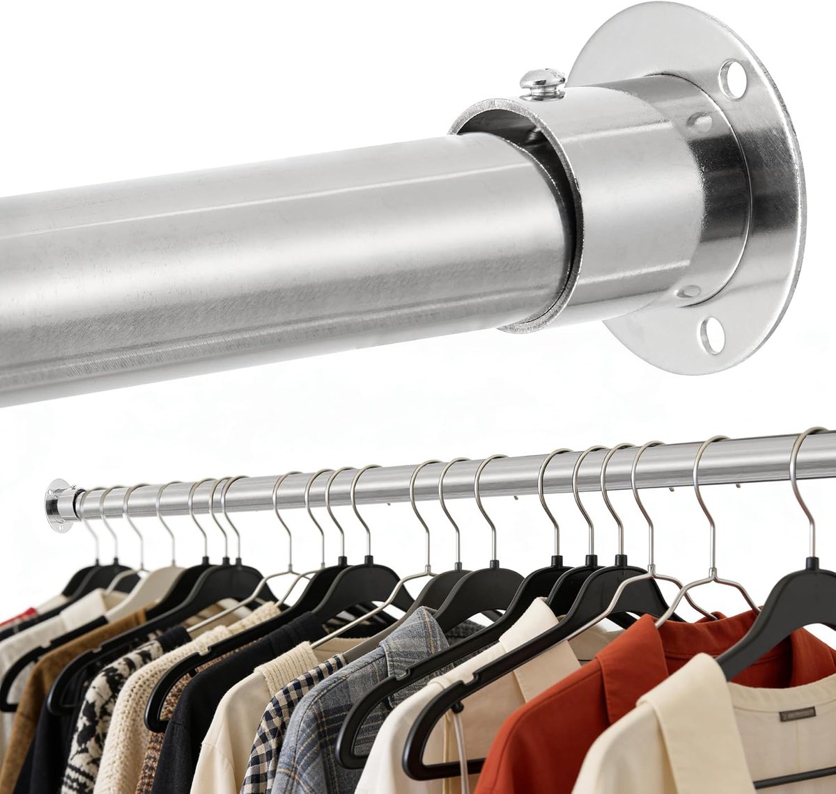 32 mm garderobestang, zilveren kast telescoopstang, 74-130 cm