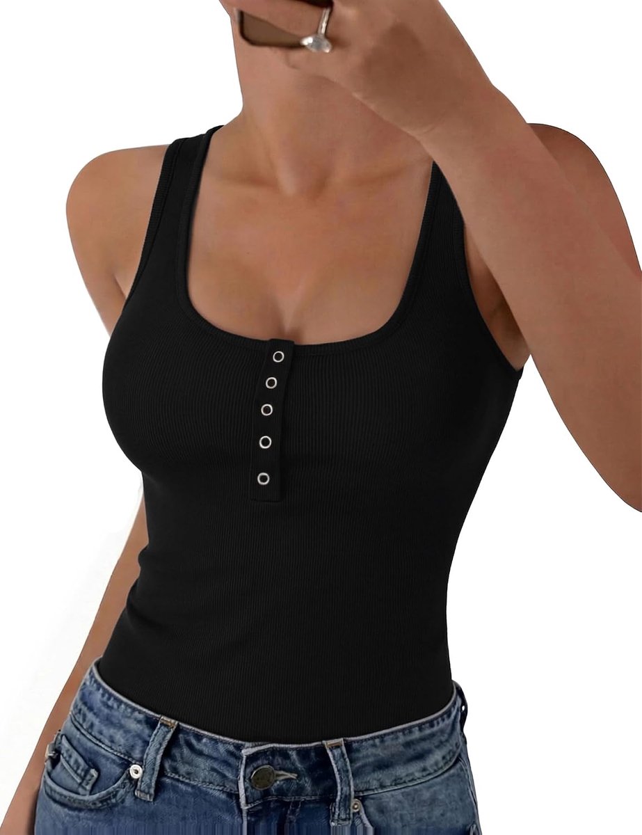 Tanktop dames U-hals mouwloos bovenstuk zomer basic shirt slim fit geribbelde tops sexy