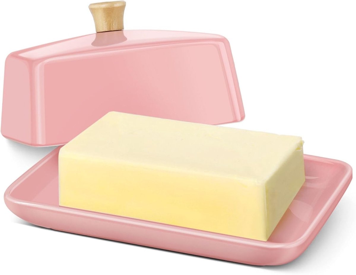 Keramische roze Europese boterschaal met deksel voor aanrecht (20 cm)