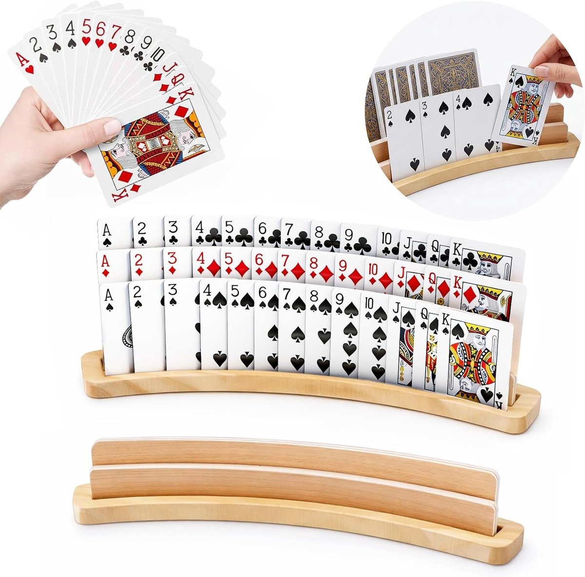 Set van 2 Houten Kaarthouders, Handenvrije Speelkaarthouder voor Poker en Bordspellen, Ideaal voor Senioren en Volwassenen