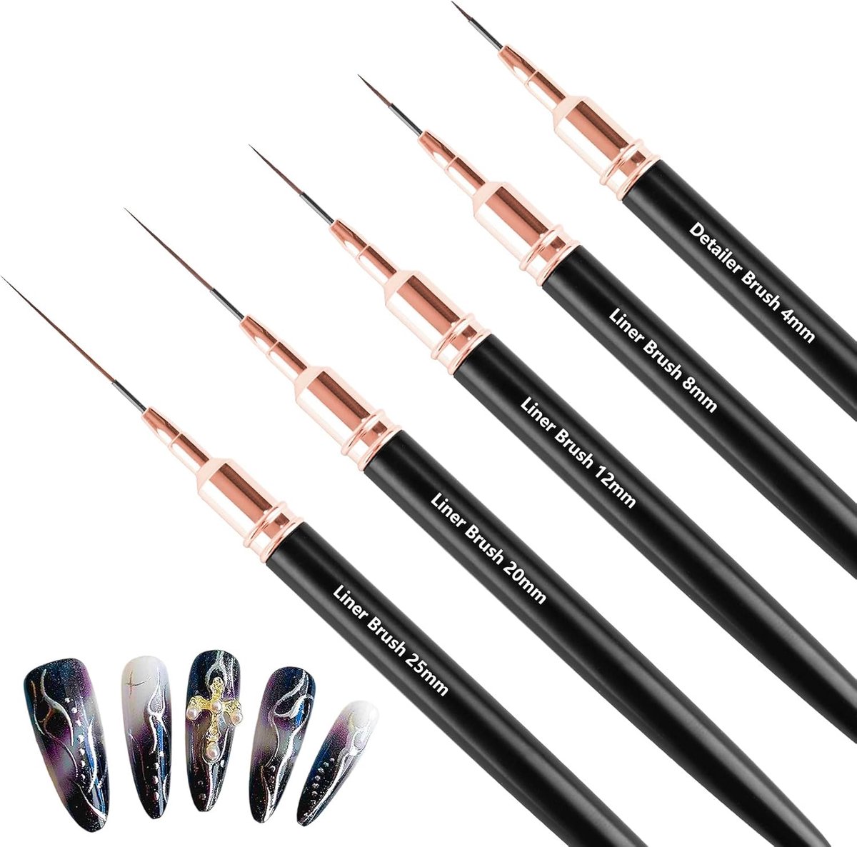 elzle Penseelset voor nagelkunst, 5 stuks detailkwasten voor gel- en