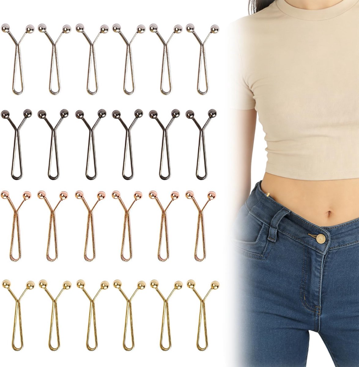 clips, 24 stuks verstelbare tailleclips, jeansknopen om broeken strakker te maken, geen naaien nodig, tailleknopen clips voor jeans en rokken