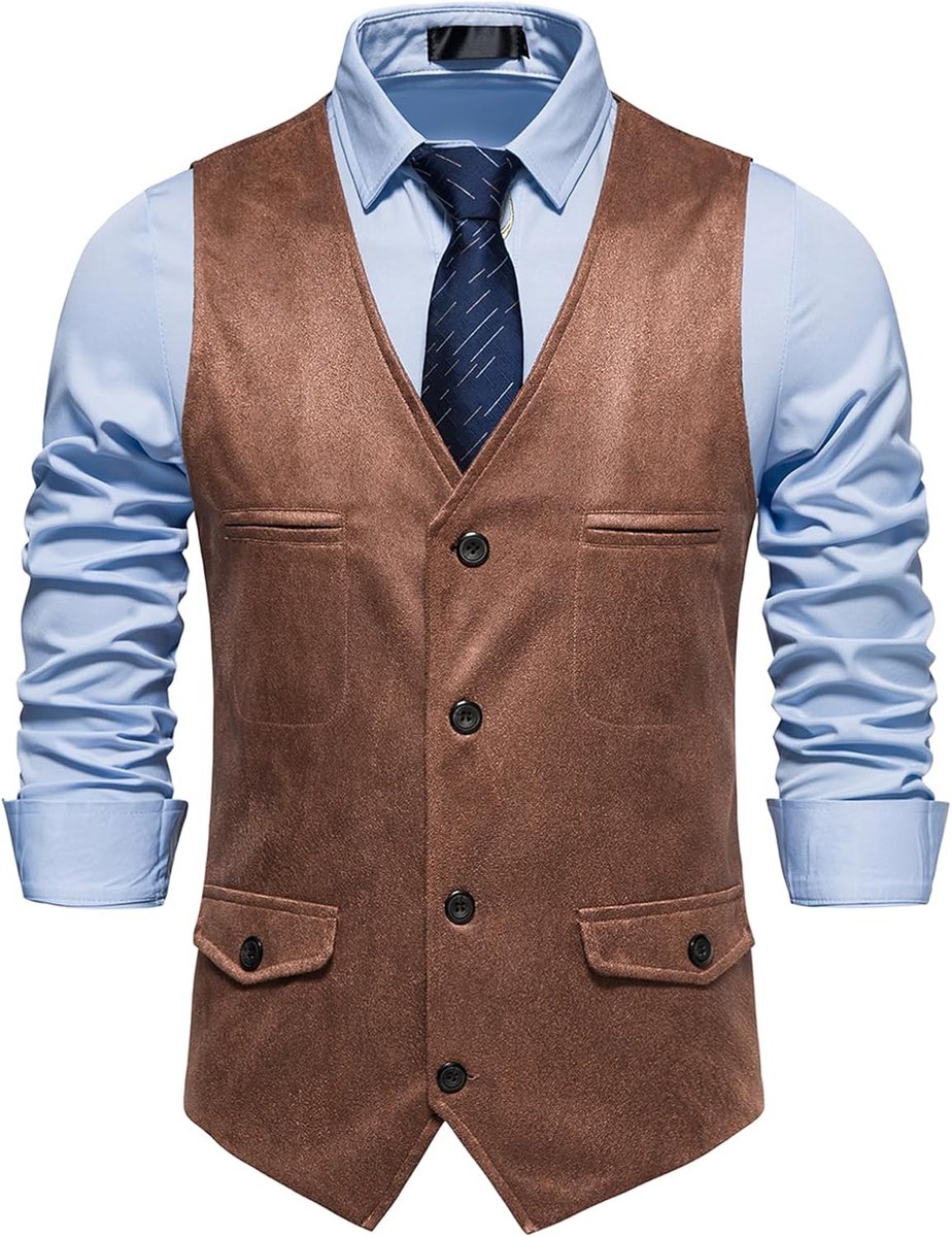 Herenvest, formeel, mouwloos, V-hals, suède, vest, zakelijk, casual