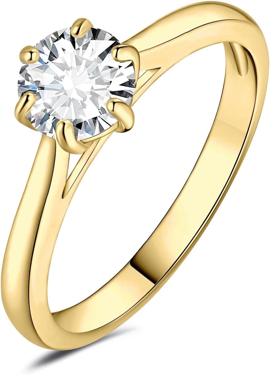 Klassieke solitaire ring voor dames, verguld met 14 karaat geelgoud