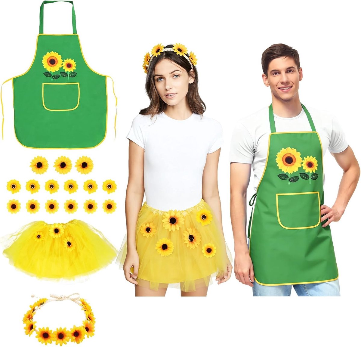 Vrouwelijk Zonnebloem Kostuum met Hoofdband, Tulle Rok en Tuin Schort voor Carnaval en Themafeesten, Perfect voor Groepsoutfits en Zomerfestivals