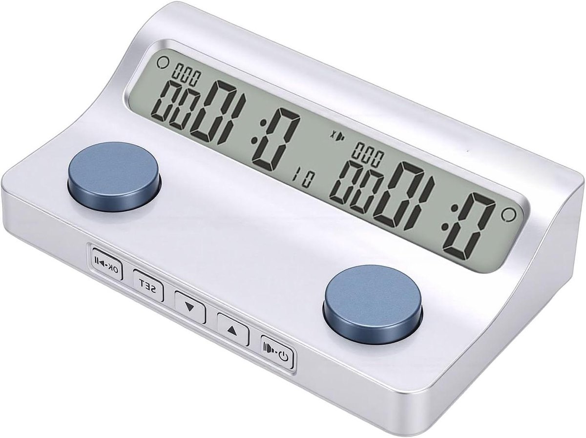 Schaakklok Timer - Professionele Schaaktimer - Toernooi Tijdmanagement - Stille Zoemer - 18D x 11W x 5H cm - Zwart