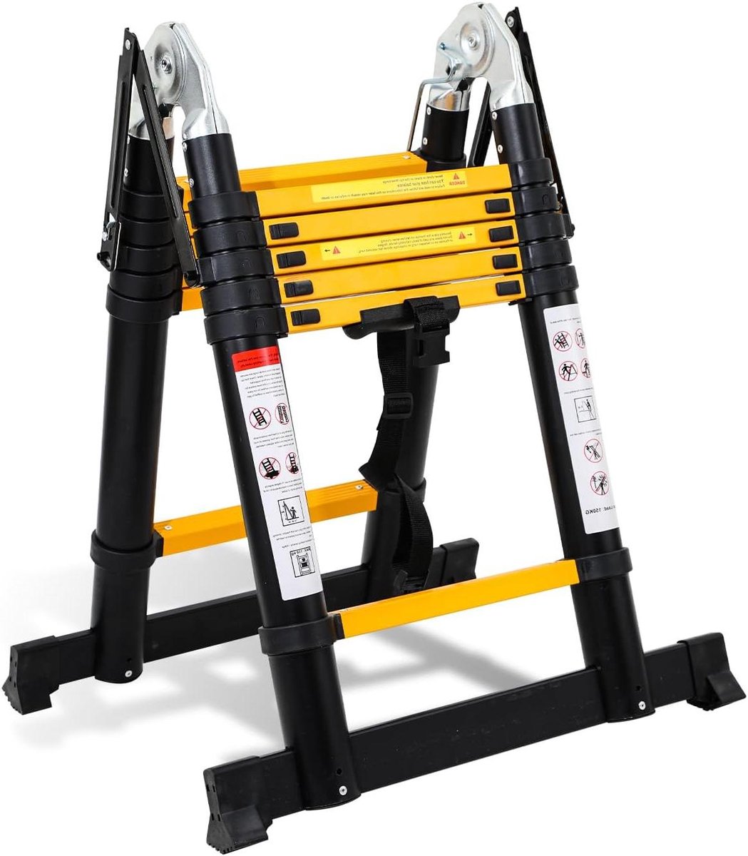 Telescopische Ladder - Inklapbare Ladder Draagbare Ladder - Huisreparaties Uitvoeren - Met Stabilisator - 3.8 Meter - Zwart