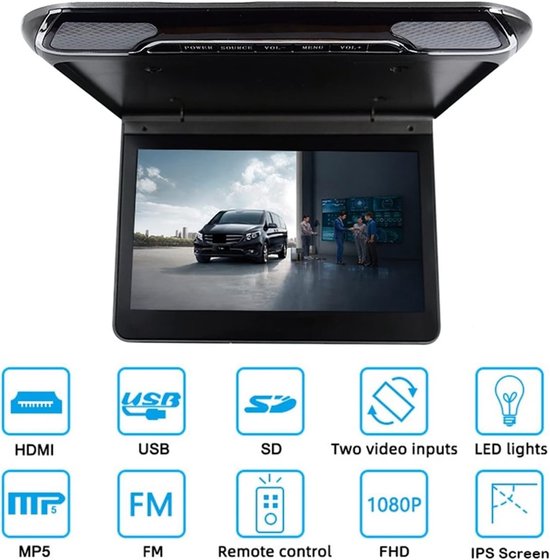 Draagbare autodvd-speler - Plafond monitor - Films kijken - Spiegelfunctie telefoon - 11.6 inch scherm - Beige — afbeelding 2