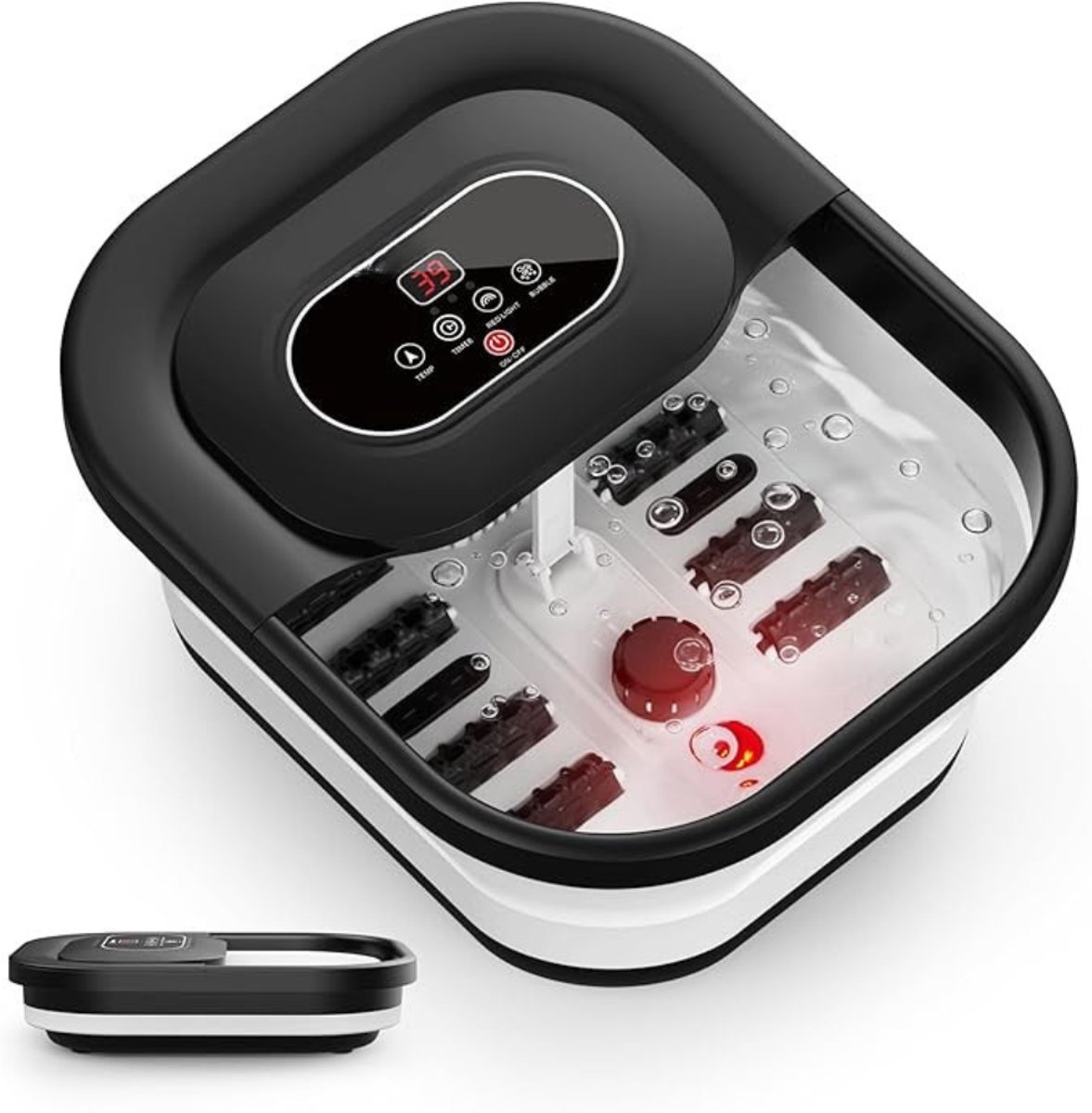 Verte Automatische Voetenbad - Voetbubbelbad met Massage en Verwarming – Opvouwbaar Apparaat – Trillingen en Bubbels – Timer – Pedicure-Puimsteen – 35-48 °C – 8 Shiatsu-Wieltjes – Zwart