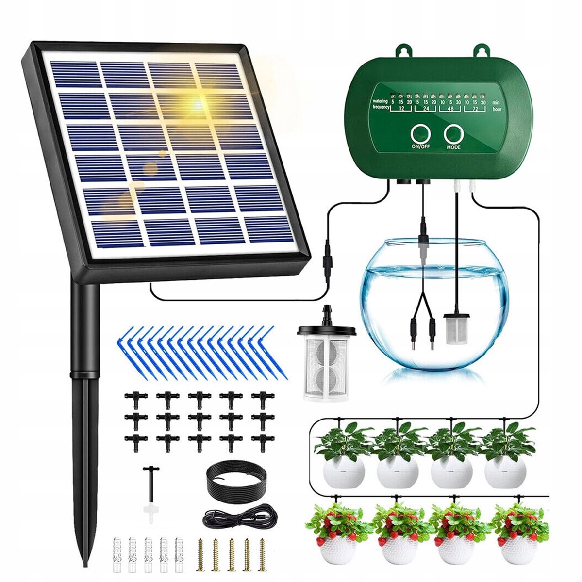 Automatisch Bewateringssysteem - Zonne Irrigatiesysteem - 2200mAh - Anti-hevelontwerp - 12 Modi - IP67 Waterdicht - Alarm - Voor Tuin en Kas - Waterspaar