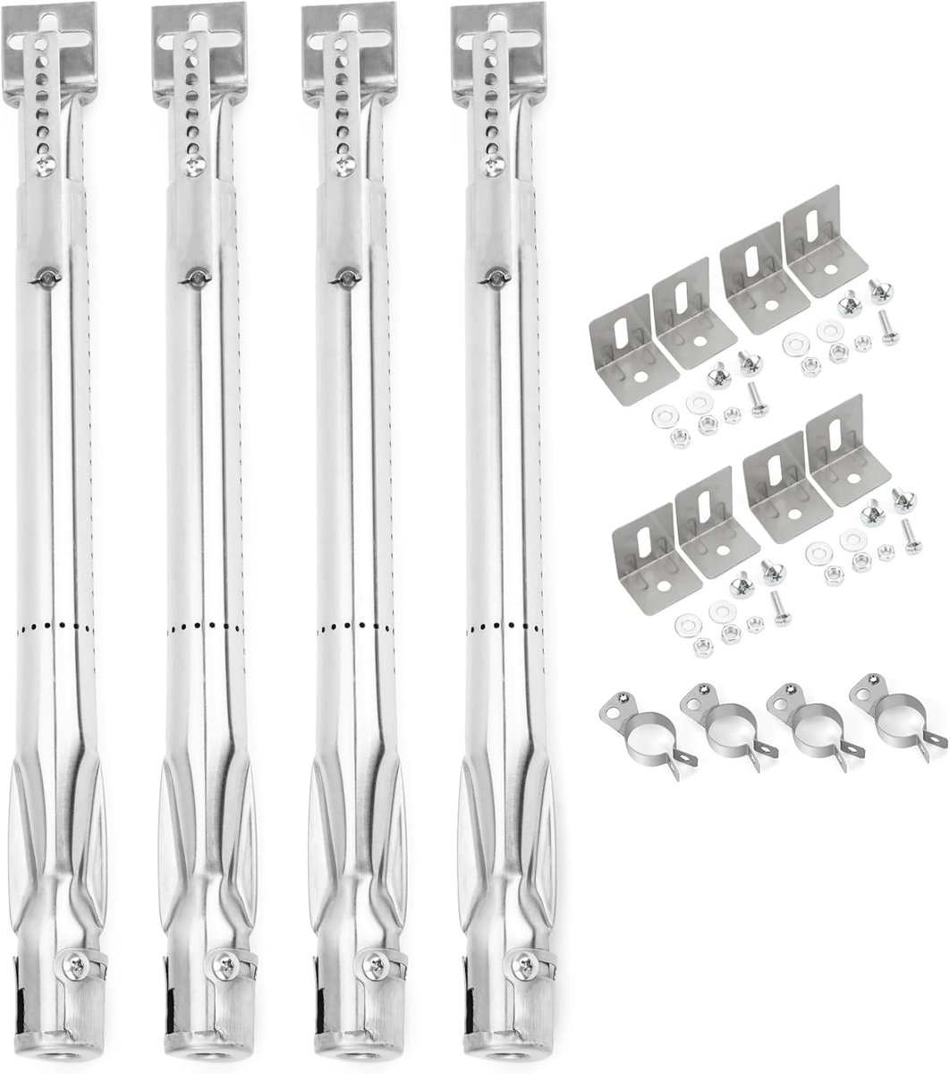 Universele Roestvrij Stalen Brander 36 tot 50cm voor Gasbarbecue, Grill Brander Vervanging, Brandervervanging, Doorsnede 12mm, Gasgrill Reserveonderdele, 4 Stuk