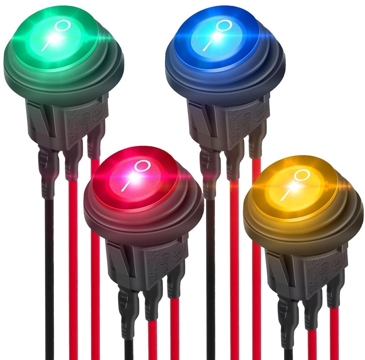4 Stuks Waterdichte Ronde Wipperschakelaar, 12V Schakelaar, 20A SPST 3 Pinnen LED Aan/Uit met 20CM Voorbedraad voor Boot Auto