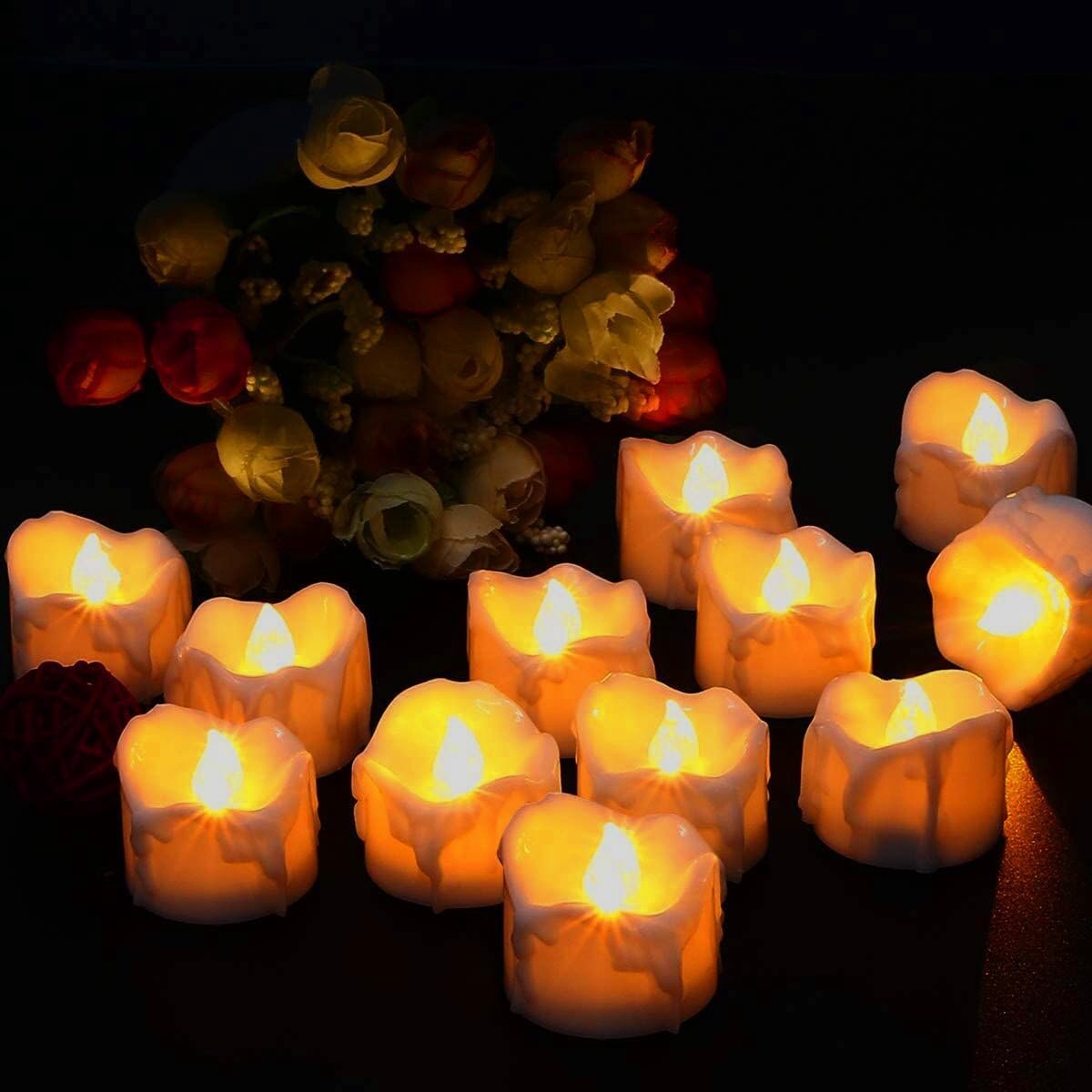 flintronic 12 led-kaarsen, led-elektrische theelichtjes, flikkerende kaarsen, verlichting met batterij, 35 mm x 27 mm, led-vlamloze kaarsen, Kerstmis, kerstboom, warmwit